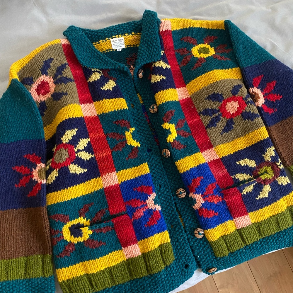 Colorful Floral Knit Sweater